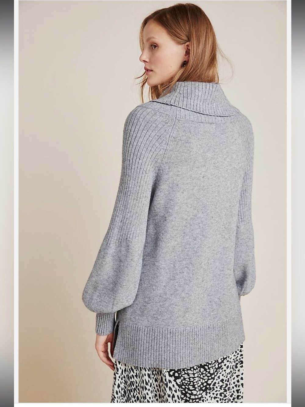 Anthropologie Paloma Light Gray Ribbed Mock-Neck Tunic Sweater